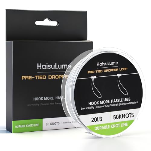 Pre-Tied Dropper Loop Knots Fishing Line, 80 Knots Monofilament Leader with 5.5' Loop Diameter & 18' Spacing, Saltwater & Freshwater Fishing Knots Line for Sea Bass, Snapper, Cod (20LB)