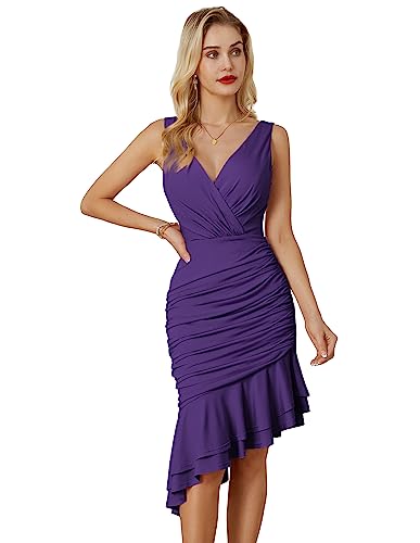GRACE KARIN Damen Ruched Bodycon Kleid Ärmellose V-Ausschnitt Wickelkleid...