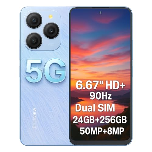 Blackview 5G Smartphone Débloqué Shark 9, 24 Go+256 Go, 6,67 HD+ Ecran 90 Hz, Camera 50 MP, Batterie 5000 mAh, Dual SIM 5G, Téléphone Portable Android 14, Haut-Parleur Smart-K Box, GPS NFC Bleu