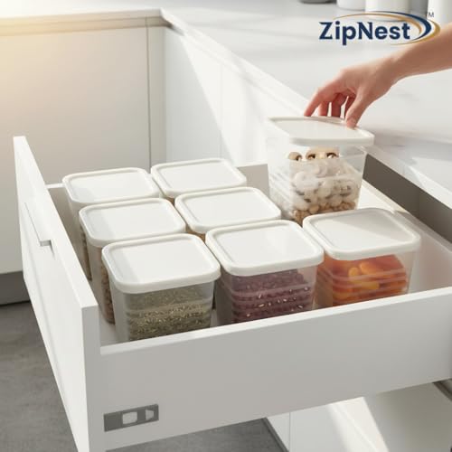 Image of Plastic Storage Containers Set for Kitchen | Leak-Proof Durable and Space-Saving | Pantry Organizers for Kitchen | Fridge Storage Boxes | Fridge Storage Containers (800 ML, Pack of 6) White