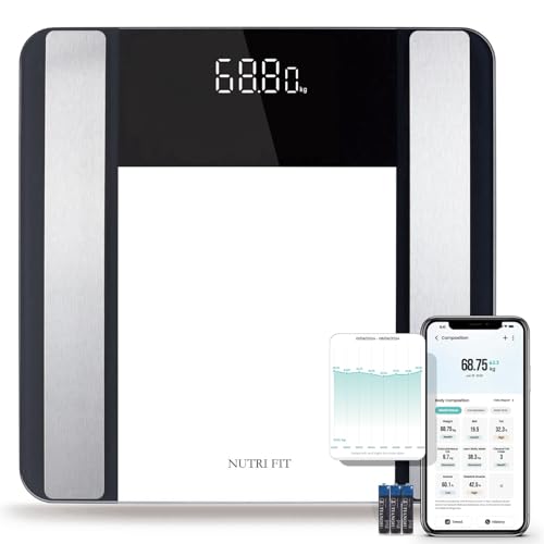 Smart Scale for Body Weight and Fat Percentage, NUTRI FIT Digital Bathroom Scale Bluetooth Biometric Scale for BMI, 17 Metrics Body Composition Analyzer High Accuracy for Weight Loss, Sync App