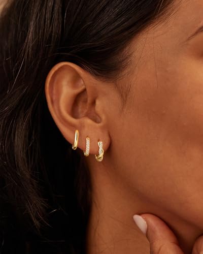 Hoop Earrings for Women 14k Gold/Silver Plated Huggie Hoops Cartilage Earrings Set for Women Stackable Trendy Jewelry Hypoallergenic Non Tarnish Waterproof Lightweight Gift for Her4