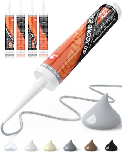 Image of WELLUCK Light Gray Silicone Caulk, 100% Waterproof Silicone Sealant Adhesive Caulking,for RV, Kitchen,Bathroom, Window, Door, Glass,10.2FL.OZ /300ML (4Pack)