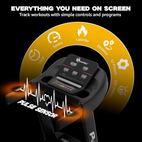 Image of PowerMax Fitness TDA-95 4HP DC Motorized Treadmill For Home Use, 15-Level Auto Incline | 1.0-14 km /h Speed | Running Surface 1100 x 400mm | LED Display | Shock Absorption System | iPad & Mobile Holder