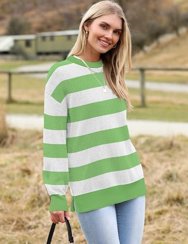 Image of Zeagoo Women 2026 Fall Lightweight Oversized Sweater Crew Neck Long Sleeve Color Block Pullover Rib Knit Blouse Tops XS-2XL