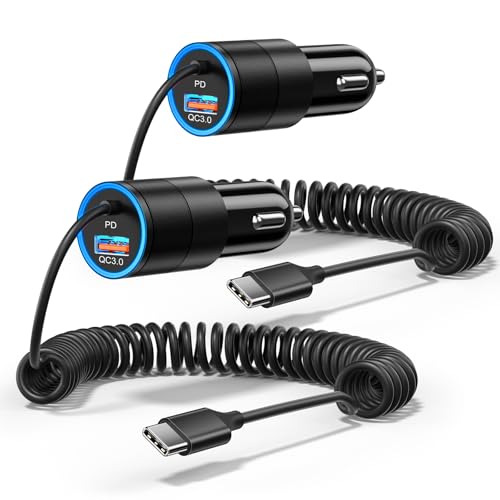 Chargeur voiture USB C 38W PD avec câble type C pour Samsung S25 et iPhone 16 Pro