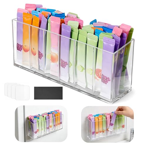 Drink Packet Organizer with Removable Divider & 6 Compartment, Mounted Water Packet Organizer with Soft Magnetic and Adh - Detailed View