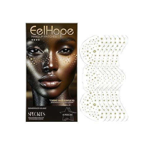 12PCS Gold Face Makeup Patches, Glitter Freckles Face Tattoo, Glitter Freckles, Sparkle Makeup Patches, Waterproof Face Glitter Speckles Patches for Women (Gold)