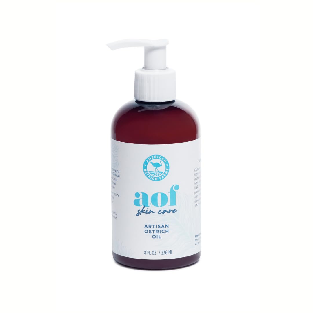 American Ostrich Farms 100% Pure Ostrich Oil - Made in USA - All Natural Omega-Rich Skin Moisturizer, 8 Ounce Bottle, Unscented