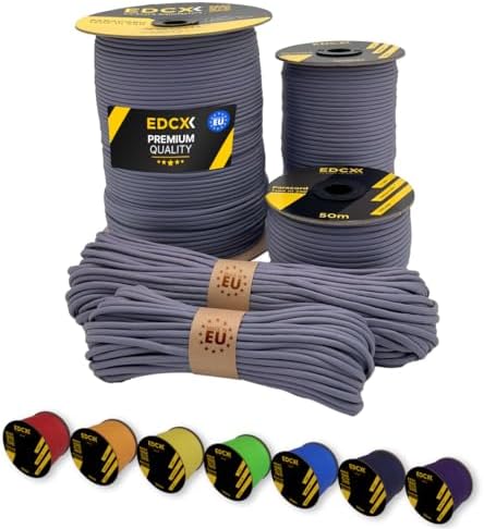 EdcX Paracord 4mm, 35+ Solid Colors (10m, 15m, 30m, 50m, 100m, 300m) | Ideal for Crafting, DIY, Camping, Survival, Outdoor | 100% Nylon Rope 4mm | Tactical Cord 550 Type III (Red, 50 m)