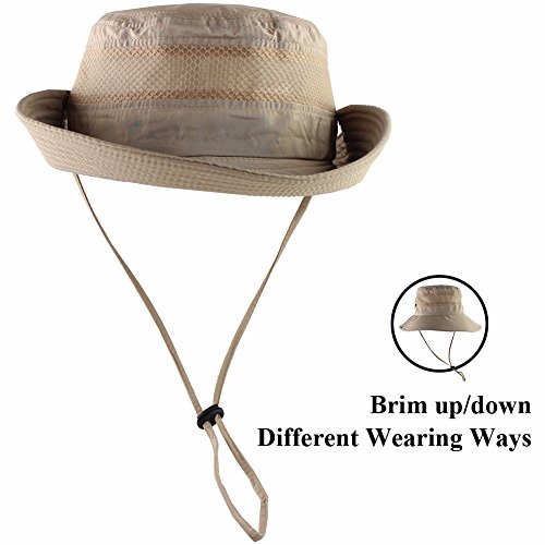 Camoland Breathable Wide Brim Boonie Hat Outdoor Upf 50+ Sun Protection Mesh Safari Cap For Travel Fishing (Khaki) #TOP3