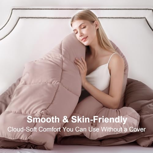 Image of KASENTEX Queen Comforter Set, Reversible,Goose Down Alternative,All Season | 250 GSM Fill, Ultra-Soft, Lightweight, Machine Washable, 1 Comforter + 2 Pillow Shams, Twilight Mauve /Pale Mauve