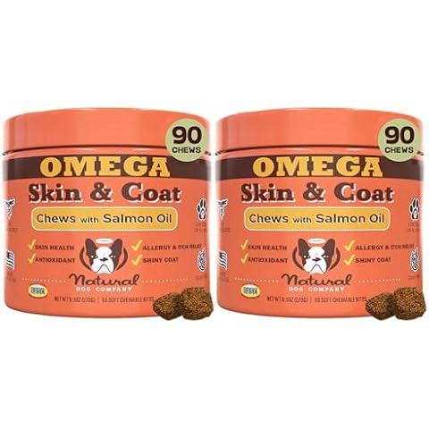 Natural Dog Company Dog Skin and Coat Supplement Chews 2-Pack Bundle, Omega-3 Chews for Dogs, Itchy Skin Relief, Promotes Healthy Coat, Dog Vitamins & Supplement, Antioxidants, Large Breed Dogs Cover
