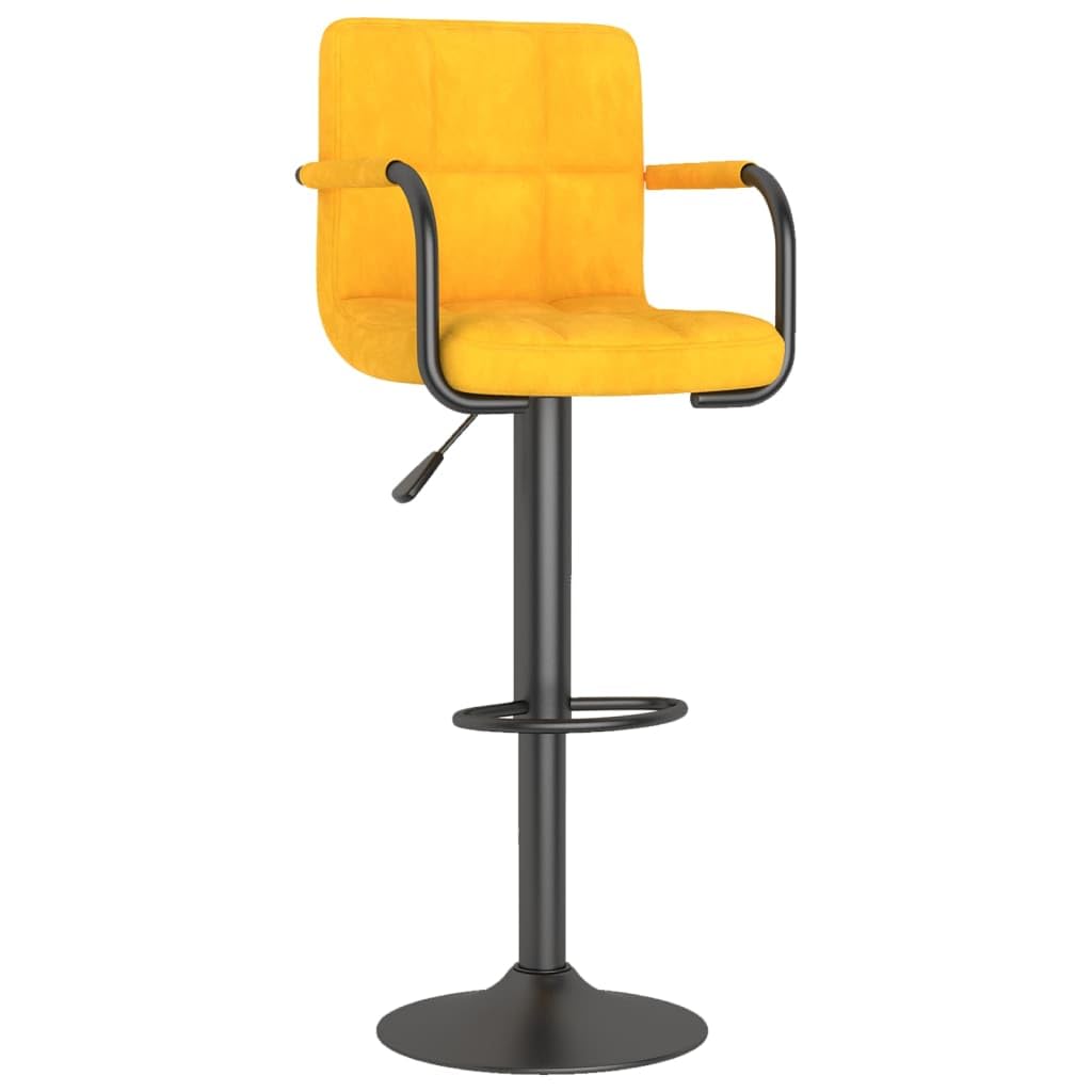 Lot de 2 tabourets de bar en velours jaune moutarde avec repose-pieds, réglables en hauteur, pivotant à 360 degrés, acier revêtu par poudre, pour cuisine, salle à manger, bar, salon, bistro