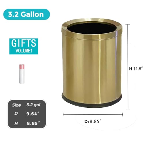Bote de basura de acero inoxidable de 12 litros abierto color oro para cocina y oficina moderna 7