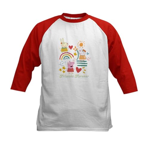 CafePress Peppa Pig Friends Forever Baseball Jersey Kids Cotton Baseball Jersey, 3/4 Raglan Sleeve Shirt Red/White