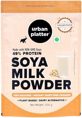 Urban Platter Soya Milk Powder, 500g (Soy-Based Dairy Alternative | Unsweetened | 49% Protein | Plant-Based | Non GMO)