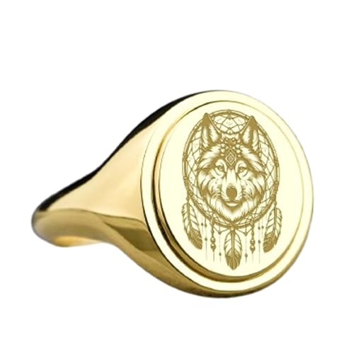 Bague attrape-rêves loup argent 925 chevalière ovale plaquée or LKDR_0634