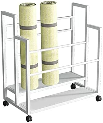 Large Yoga Mat Cart with Wheels – Metal Exercise Mat Holder & Organizer for Gym/Yoga Studio – Floor-Standing Foam Roller Basket (White, 80x60x95cm)