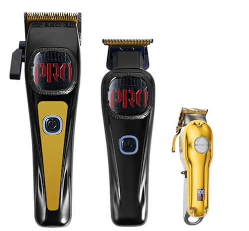 Image of SUPRENT Professional Hair Clippers for Men, Cordless Hair Cutting Kit, Barber Clippers & Zero-gapped Trimmer Combo with Type-C Rechargeable, Titanium Plated Ceramic Blade (Gold)