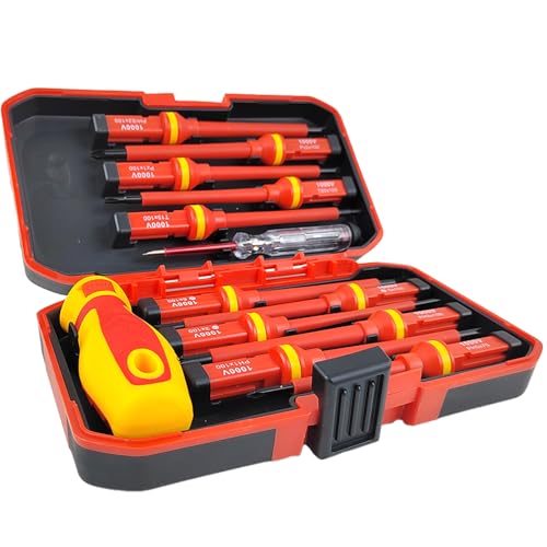13 piezas Juego Destornilladores, 1 Mango de Destornillador Aislado + 11 Destornilladores Intercambiables + 1 Destornillador con Probador de Voltaje,Kit Electricista, para Montaje y Desmontaje