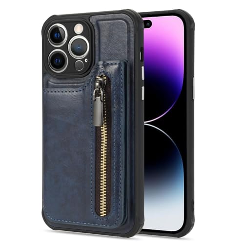 Portefeuille téléphone iPhone 11 étui cuir bleu fermeture éclair LVTFCO