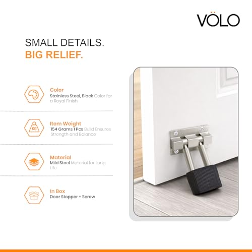 Image of Volo Stainless Steel Door Stopper 3 Inches Silver, Black (Pack of 1)