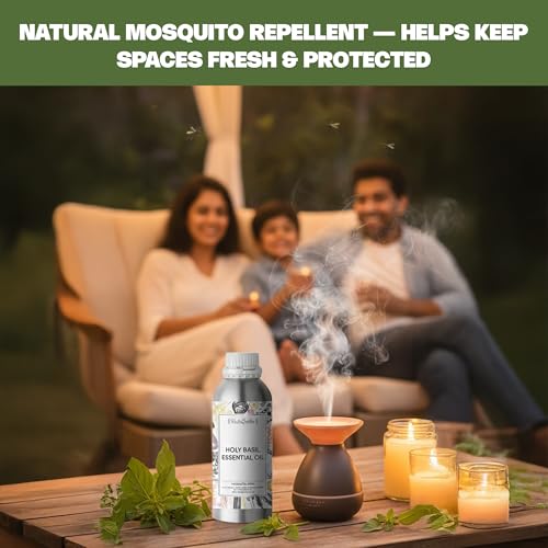 Image of VedaOils Holy Basil Essential Oil 100ml | 100% Pure, Natural & Undiluted Therapeutic Grade | Basil Oil for Mosquito Repellent, Aromatherapy, Relaxation, Hair Growth, Skin & Diffuser