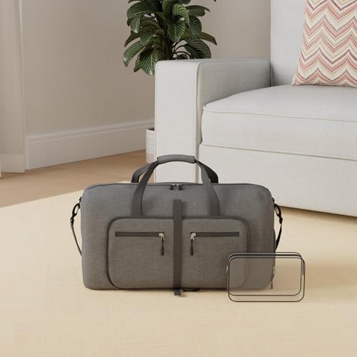 Dimayar 65L Travel Duffle Bag - Foldable Duffel Bag with Shoes Compartment - Overnight Bags Waterproof & Tear Resistant(Gray)2