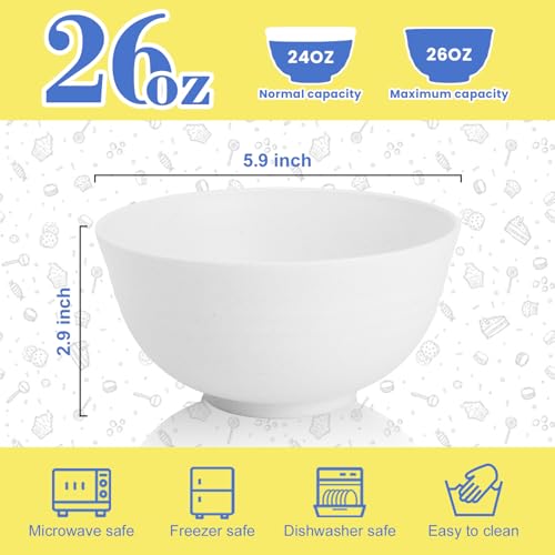 Image of Wheat Straw Bowls 26 OZ, Plastic Bowls Reusable, Unbreakable Cereal Bowls Set of 6, Small Soup Bowl Salad Bowl for Kitchen, Microwave & Dishwasher Safe, White