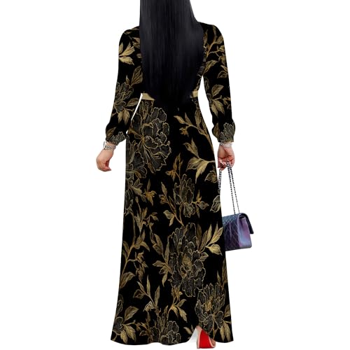 Image of PinkPatty Women's Long Sleeve Maxi Dress Plus Size Trendy Wedding Guest Wrap Dress with Pockets&Belt