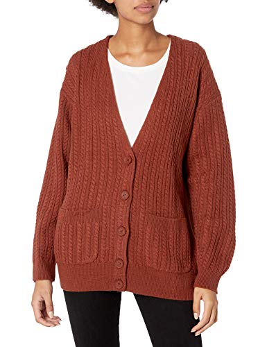 Lacoste Womens Long Sleeve V-Neck Long Chunky Cable Knit Cardigan Sweater, Nivale Brown, XS