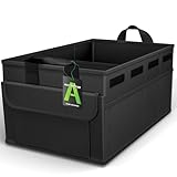 AUTOPTIM Trunk Organizer - Collapsible Car Organizer with 5 Pockets, Trunk Organizer for SUV, Sedan & Van with Sturdy Base Panel for Car Accessories, 2 Compartments (Black, Medium)