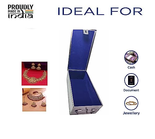Image of Stainless Steel Storage Box, Cash Box, Pooja Peti, Organizer, Vanity Storage Box, Jewellery Safe Bank Locker, Cash Box With Handicrafts Digital Meena Kari Design (Blue, 10.2 Inch)