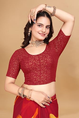 Image of SFT Women's Polycotton Readymade Saree Blouse with Round Neck Half Sleeves Solid Pattern Regular Fit Pull On Closure and Standard Length