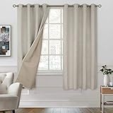 BGment 100% Blackout Curtains with Liner for Bedroom, Grommets Thermal Insulated Textured Linen Lined Curtains for Living Room ( 52 x 63 Inches, 2 Panels, Angora )