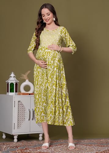Image of SKY FAB Women Viscose Rayon Maternity and Feeding Dress Kurta with Dupatta with Zipper