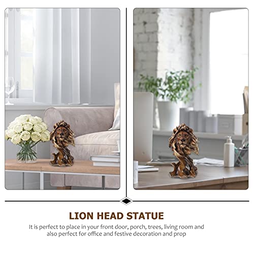 VICASKY Lion Head Busto Estátua Estátua Lion Head Sculpture Simulação Vintage Base Base Cabeça Cabeç