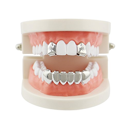 OOCC 18K Gold Plated 2pcs Single Top and Bottom Grills for Your Teeh Grillz Set for Men Hip Hop