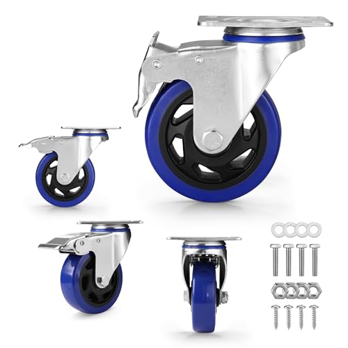 WORKPRO 4 Inch Caster Wheels, Heavy Duty Casters Set of 4, 2200LBS Swivel Casters with Brake, Locking Industrial Casters for Workbench, Furniture, Cart