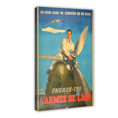 AUHUE French Air Force WWII Propeller Plane France Vintage World War 2 Poster Canvas Poster Paintings for Wall Art Decoration Living Room Office Frame 16x24inch