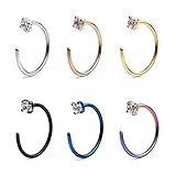 Ruifan 2.5mm Clear Diamond CZ Stainless Steel Body Jewelry Piercing Earrings Nose Hoop Ring Unisex 20 Gauge 10mm 6pcs - Mix Color