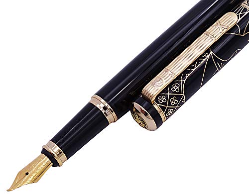 Lanxivi Picasso 902 Gentleman Fountain Pen Bent Nib Fude Pen, Fine To Broad Size, Black Gold Collection Signature Pen #TOP2