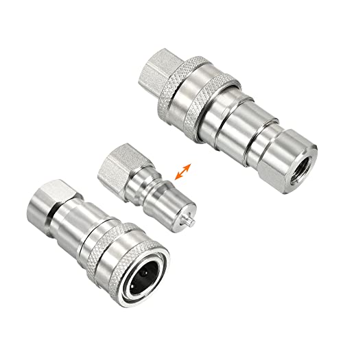 Image of PATIKIL Hydraulic Quick Connect Coupler Set, 1 Set Carbon Steel G1 /8 Female Pipe Fitting Plug Adapter for Construction Agriculture, Silver