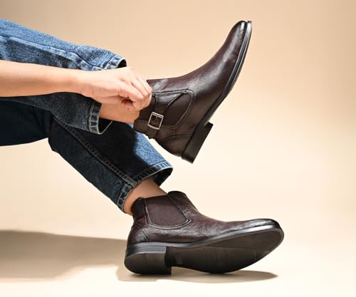 Image of LOUIS STITCH Mid-Top Ankle Shrunken Chelsea Boots for Men | Men's Slip-On Boots with Side Buckle | Casual and Semi Formal Chelsea Boots for Men | LSLXSHCLB