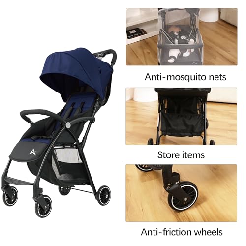 Alivio Lightweight Folding Baby Stroller Pushchair for Toddlers with Mosquito Nets, Anti-Friction Wheels Up to 3 Years (Blue) - Image 4