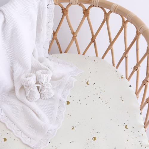 Image of Little Grape Land Bassinet Sheets for Baby Boys Girls 4 Pack, 33 inch x 18 inch Extra Soft Breathable Fitted Bassinet Sheets, Bedside Sheets Fit for Oval Rectangle and Hourglass Bassinet Mattress (Flower)