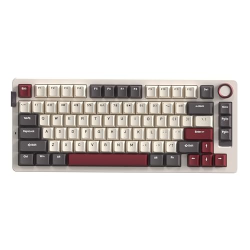 Image of Rosewill Neon S75 Wireless Mechanical Gaming Keyboard, 80-Key Layout w /Volume Knob, Bluetooth / 2.4GHz / USB-C, Hot-Swappable Red Switches, RGB Backlit, 6000mAh Battery, Windows & macOS, White