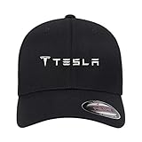 Tesla Motors Model 3 Model S Car Flexfit Embroidered Hat Baseball Cap (Curved Brim, Large/XLarge, Black Hat White Thread)