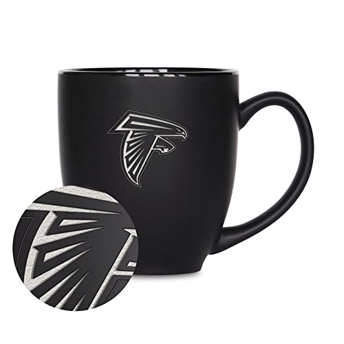 Image of Rico Industries NFL Football 15oz Personalized Laser Engraved Matte Black Ceramic Bistro Mug - For Hot or Cold Drinks